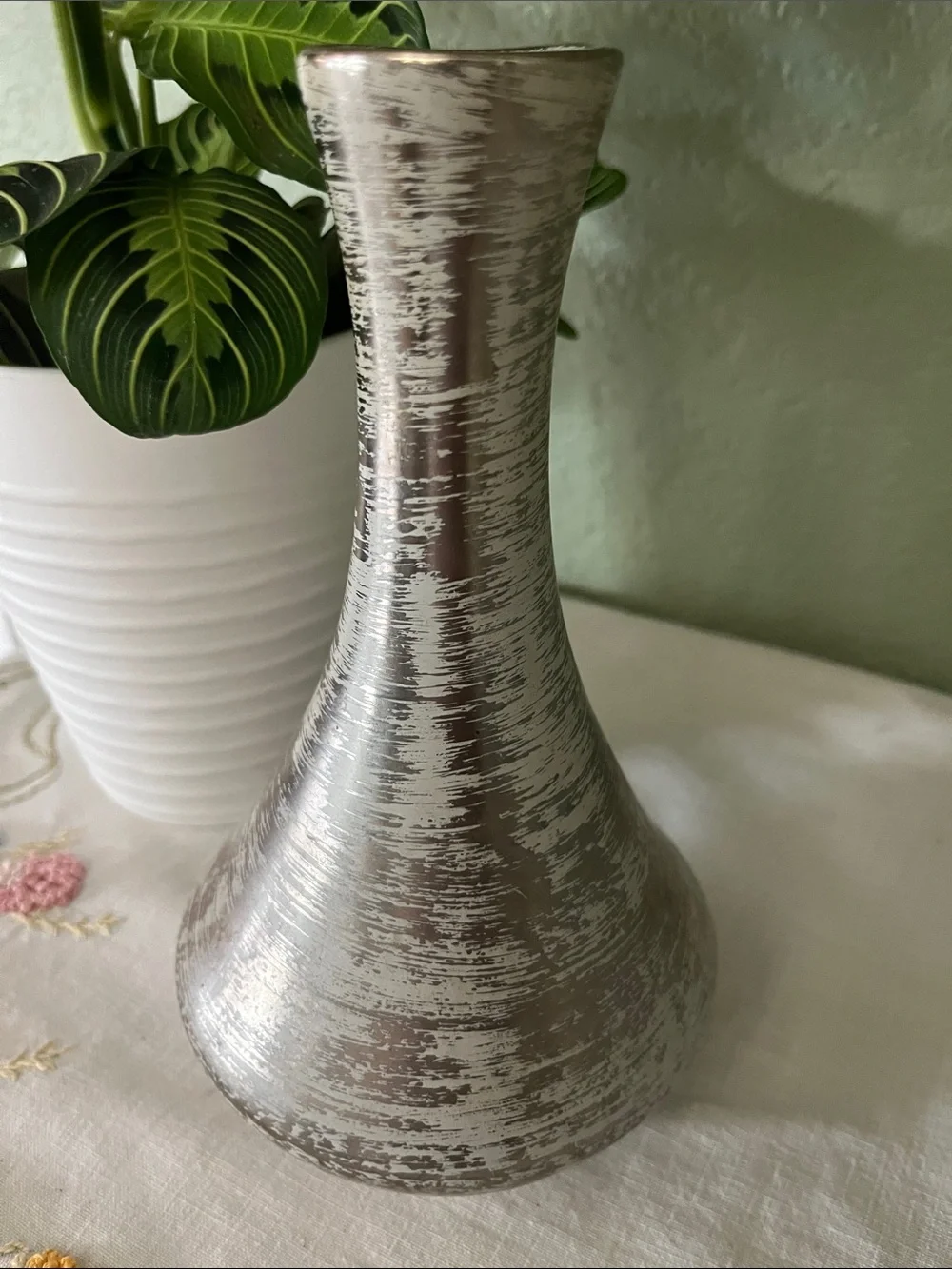Vintage Stangl Colonial Silver 4050 Hand Painted MCM Pottery Vase 8”